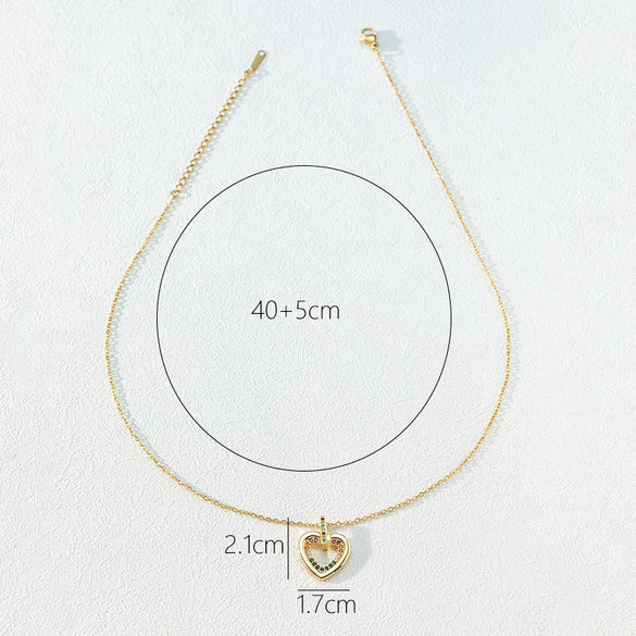 Wholesale Women's Light Luxury Heartshaped Copper Zircon Necklace With Electroplated Ochain