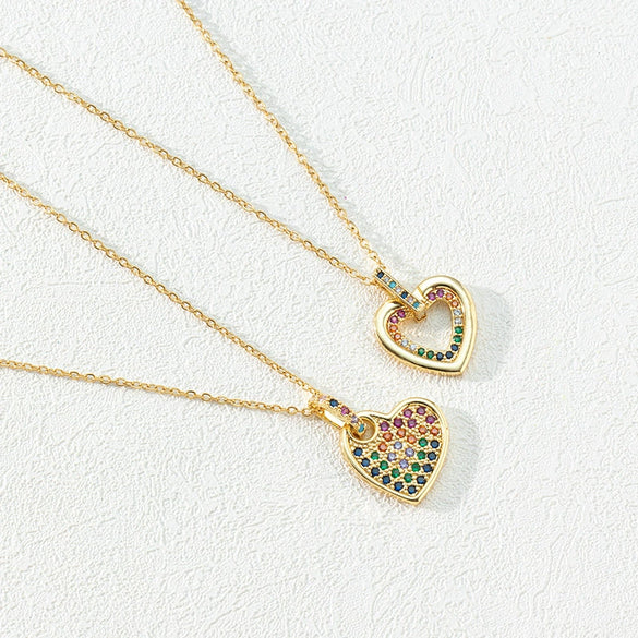 Wholesale Women's Light Luxury Heartshaped Copper Zircon Necklace With Electroplated Ochain