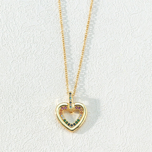 Wholesale Women's Light Luxury Heartshaped Copper Zircon Necklace With Electroplated Ochain