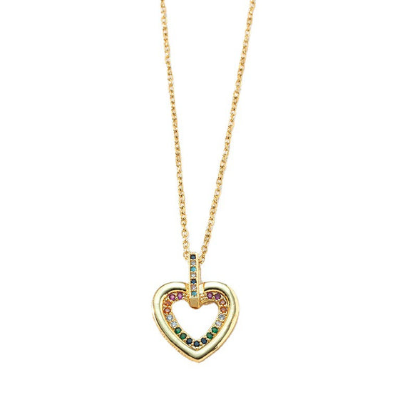 Wholesale Women's Light Luxury Heartshaped Copper Zircon Necklace With Electroplated Ochain