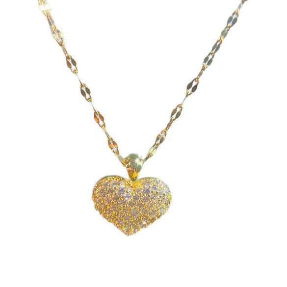 Wholesale Women's Light Luxury Heartshaped Titanium Steel Necklace Inlaid With Zircon