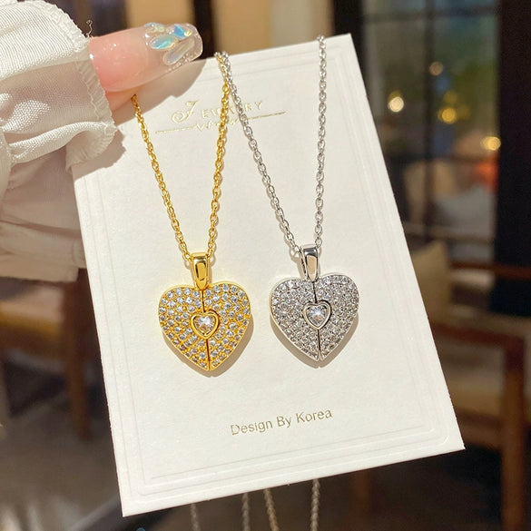 Wholesale Women's Light Luxury Heartshaped Zircon Inlaid Copper Pendant Titanium Steel Oshaped Chain Necklace