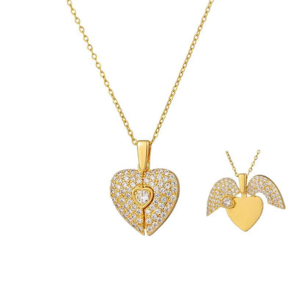 Wholesale Women's Light Luxury Heartshaped Zircon Inlaid Copper Pendant Titanium Steel Oshaped Chain Necklace
