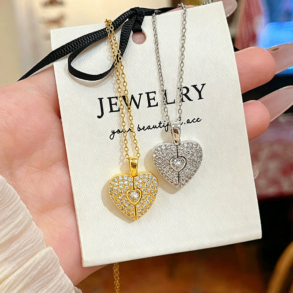 Wholesale Women's Light Luxury Heartshaped Zircon Inlaid Copper Pendant Titanium Steel Oshaped Chain Necklace