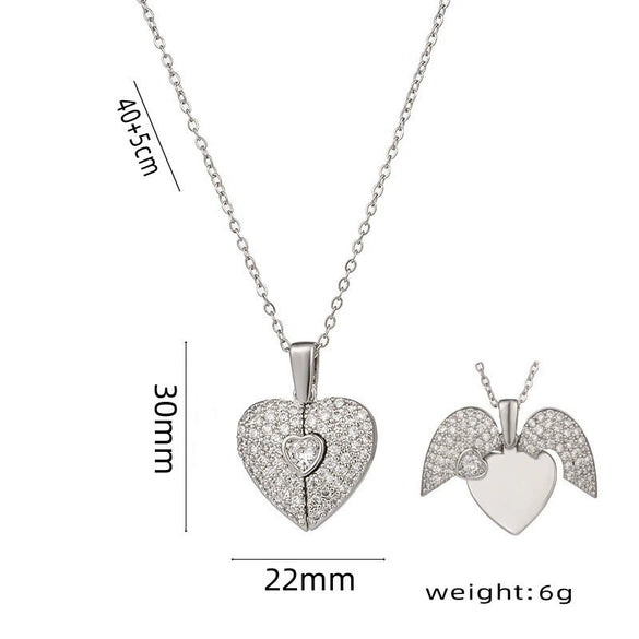 Wholesale Women's Light Luxury Heartshaped Zircon Inlaid Copper Pendant Titanium Steel Oshaped Chain Necklace