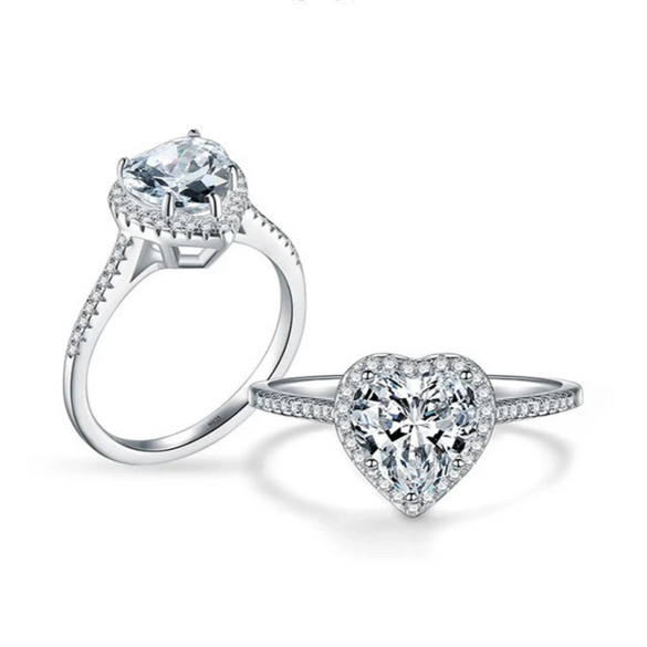 Wholesale Women's Light Luxury Heartshaped Zircon 925 Sterling Silver Ring With Seiko Design