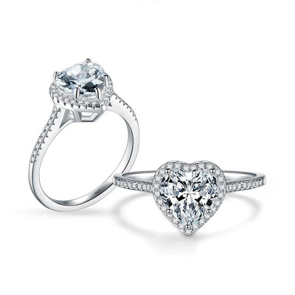 Wholesale Women's Light Luxury Heartshaped Zircon 925 Sterling Silver Ring With Seiko Design