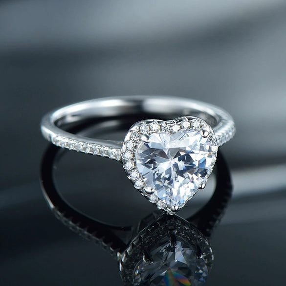 Wholesale Women's Light Luxury Heartshaped Zircon 925 Sterling Silver Ring With Seiko Design