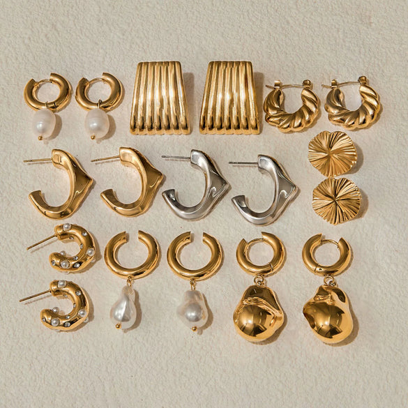 Wholesale Women's Light Luxury High End Stainless Steel Earrings With Geometric Shape And Pearl Electroplated