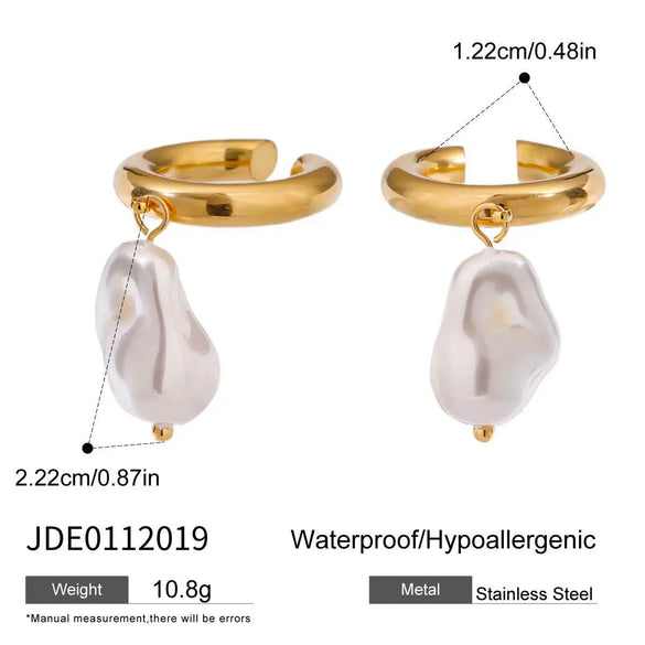 Wholesale Women's Light Luxury High End Stainless Steel Earrings With Geometric Shape And Pearl Electroplated