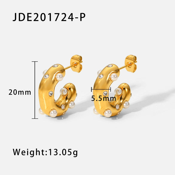Wholesale Women's Light Luxury High End Stainless Steel Earrings With Geometric Shape And Pearl Electroplated