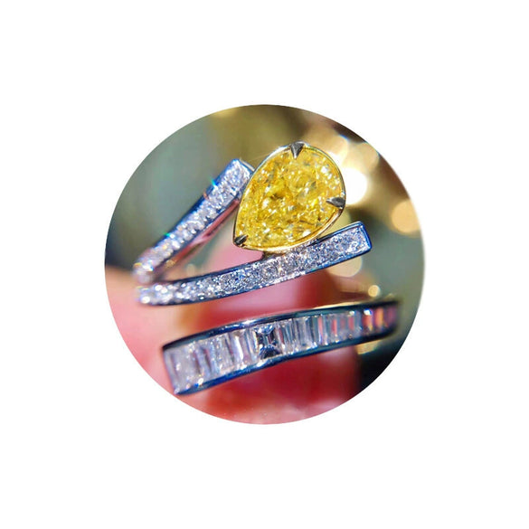 Wholesale Women's Light Luxury Highend Fashion Open Ring Group Set And Bracelet With Copper Material And Drop Shape Zircon Design