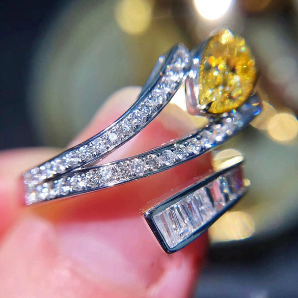 Wholesale Women's Light Luxury Highend Fashion Open Ring Group Set And Bracelet With Copper Material And Drop Shape Zircon Design