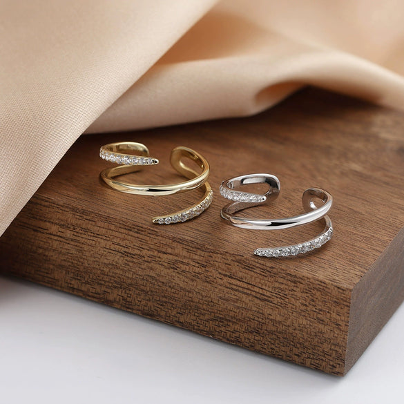 Wholesale Women's Light Luxury Highend Open Adjustable Geometric 925 Silver 14K Gold Plated Ring