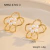 Wholesale Women's Light Luxury Highend Stainless Steel And Titanium Steel Earrings With Geometric Flowers And Pearl Design Electroplated
