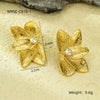 Wholesale Women's Light Luxury Highend Stainless Steel And Titanium Steel Earrings With Geometric Flowers And Pearl Design Electroplated