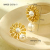 Wholesale Women's Light Luxury Highend Stainless Steel And Titanium Steel Earrings With Geometric Flowers And Pearl Design Electroplated