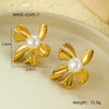 Wholesale Women's Light Luxury Highend Stainless Steel And Titanium Steel Earrings With Geometric Flowers And Pearl Design Electroplated