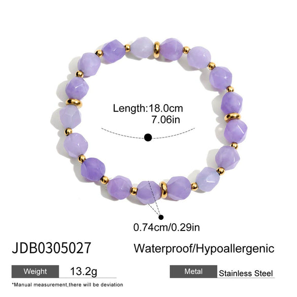 Wholesale Women's Light Luxury Highend Stainless Steel Bracelet With Amethyst Pearl Geometric Pattern Electroplated