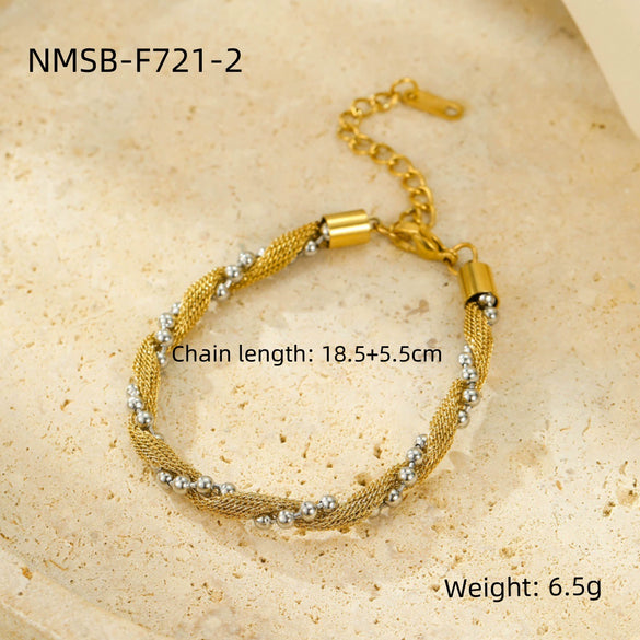 Wholesale Women's Light Luxury Highend Titanium Steel Bracelet With Colorblocked Twist Chain And Nonfading Gold Electroplated Steel Ball