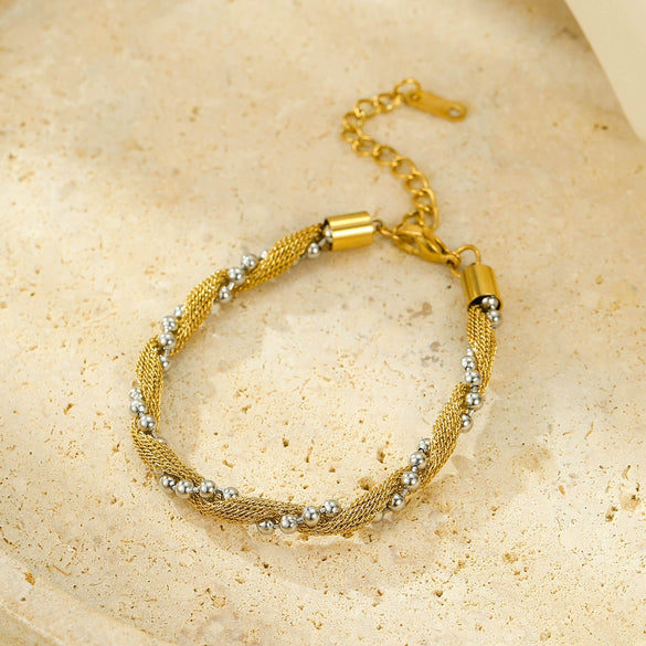 Wholesale Women's Light Luxury Highend Titanium Steel Bracelet With Colorblocked Twist Chain And Nonfading Gold Electroplated Steel Ball