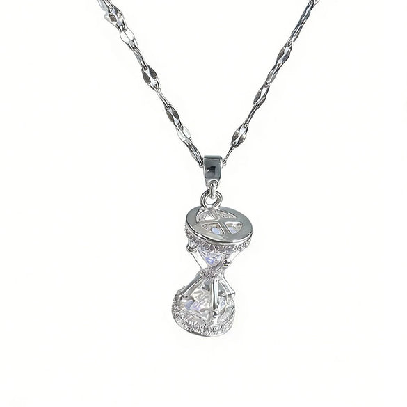 Wholesale Women's Light Luxury Hourglass Zircon Inlaid Copper Pendant Titanium Steel Water Wave Chain Necklace