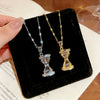 Wholesale Women's Light Luxury Hourglass Zircon Inlaid Copper Pendant Titanium Steel Water Wave Chain Necklace