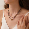 Wholesale Women's Light Luxury Ins Style Natural Tourmaline And Stainless Steel Geometric Beaded Stacked Necklace With Electroplating