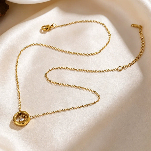 Wholesale Women's Light Luxury Irregular Geometric Heart Shape Stainless Steel Zircon Necklace With Vacuum Electroplating In Furnace