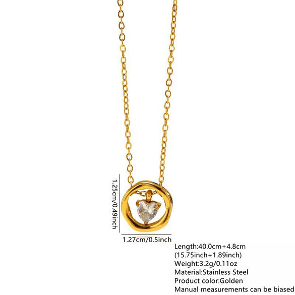 Wholesale Women's Light Luxury Irregular Geometric Heart Shape Stainless Steel Zircon Necklace With Vacuum Electroplating In Furnace