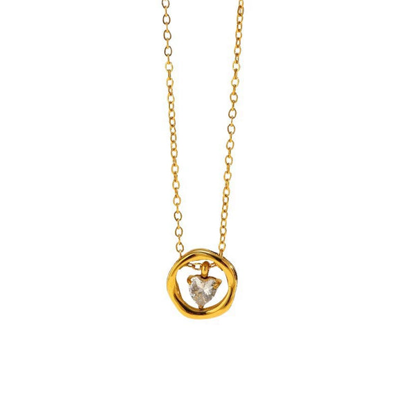 Wholesale Women's Light Luxury Irregular Geometric Heart Shape Stainless Steel Zircon Necklace With Vacuum Electroplating In Furnace
