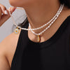 Wholesale Women's Light Luxury Jewelry 316L Stainless Steel Necklace With Freshwater Pearl Beaded White Shellfish Design And Geometric Pattern
