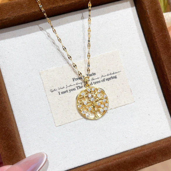 Wholesale Women's Light Luxury Jewelry Tree Of Life Pattern Pendant With Titanium Steel Chain And Zircon Inlay