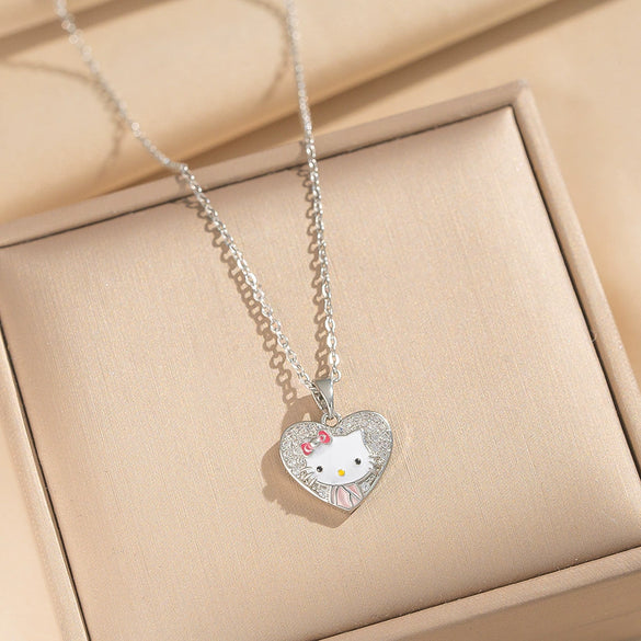 Wholesale Women's Light Luxury Kitty Necklace With Bow Tie And Cartoon Characters Pattern Real Gold Plated Copper Zircon O Word Chain Pendant