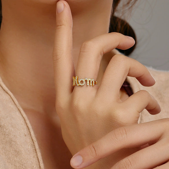 Wholesale Women's Light Luxury Letter Zircon Inlay S925 Sterling Silver Ring With Electroplating