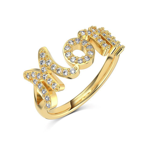 Wholesale Women's Light Luxury Letter Zircon Inlay S925 Sterling Silver Ring With Electroplating