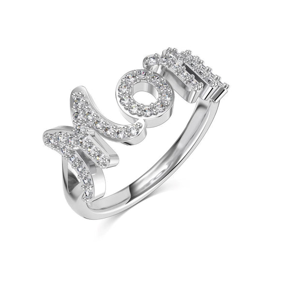 Wholesale Women's Light Luxury Letter Zircon Inlay S925 Sterling Silver Ring With Electroplating