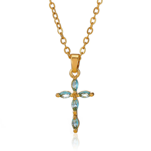 Wholesale Women's Light Luxury Mini Geometric Cross Micropaved Zircon Copper Pendant With 18K Gold Plated O Word Chain Highend Jewelry
