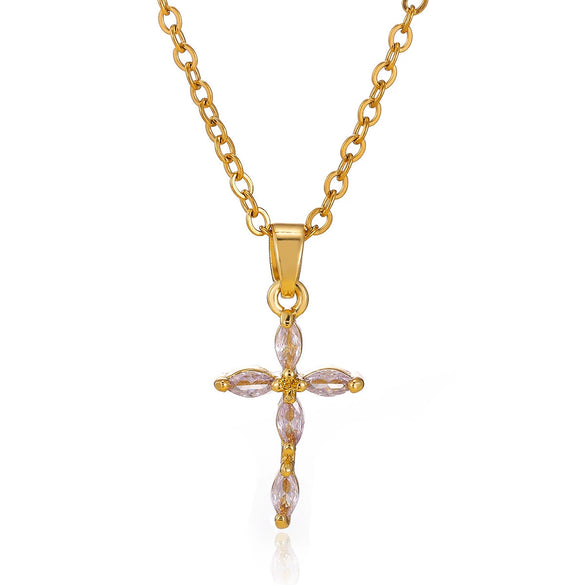 Wholesale Women's Light Luxury Mini Geometric Cross Micropaved Zircon Copper Pendant With 18K Gold Plated O Word Chain Highend Jewelry