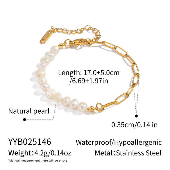 Wholesale Women's Light Luxury Minimalist Electroplated Stainless Steel And Natural Freshwater Pearl Spliced Chain Necklace