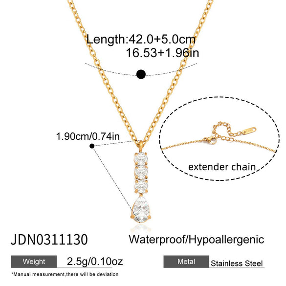 Wholesale Women's Light Luxury Minimalist Electroplated Stainless Steel Zircon Drop Shape Pendant Necklace With Oshaped Chain