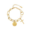 Wholesale Women's Light Luxury Minimalist Geometric Cross Stainless Steel 18K Goldplated Bracelet