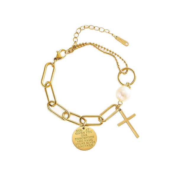 Wholesale Women's Light Luxury Minimalist Geometric Cross Stainless Steel 18K Goldplated Bracelet