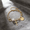 Wholesale Women's Light Luxury Minimalist Geometric Cross Stainless Steel 18K Goldplated Bracelet