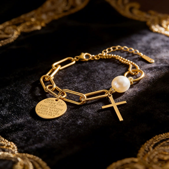 Wholesale Women's Light Luxury Minimalist Geometric Cross Stainless Steel 18K Goldplated Bracelet