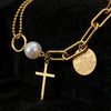 Wholesale Women's Light Luxury Minimalist Geometric Cross Stainless Steel 18K Goldplated Bracelet