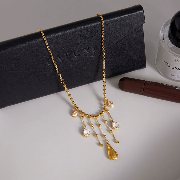 Wholesale Women's Light Luxury Minimalist Geometric Drop Shape Stainless Steel Electroplated Tassel Necklace