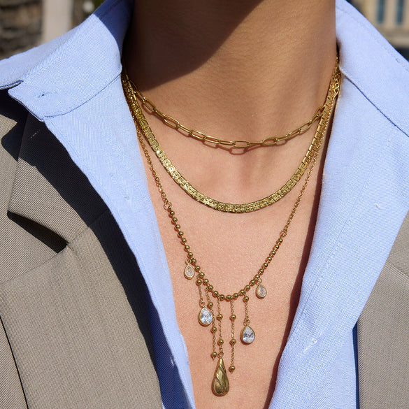 Wholesale Women's Light Luxury Minimalist Geometric Drop Shape Stainless Steel Electroplated Tassel Necklace
