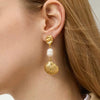 Wholesale Women's Light Luxury Minimalist Geometric Freshwater Pearl Shell Stainless Steel Earrings With Vacuum Real Gold Plating