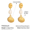 Wholesale Women's Light Luxury Minimalist Geometric Freshwater Pearl Shell Stainless Steel Earrings With Vacuum Real Gold Plating